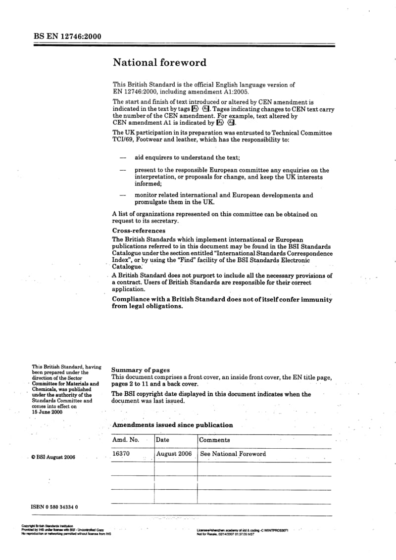 BS EN 12746-2000 Footwear – Test methods for insoles and insocks – Water absorption and desorption.pdf_第2页