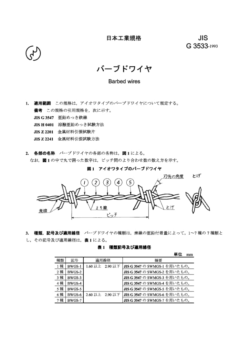 JIS G3533-1993 刺钢丝.pdf.pdf_第1页