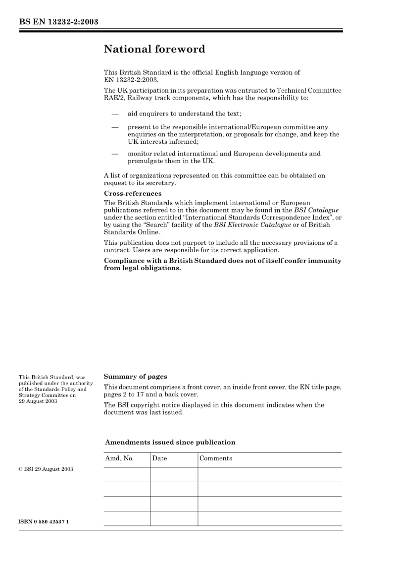 BS EN 13232-2-2003 Railway applications - Track - Switches and crossings.pdf_第2页