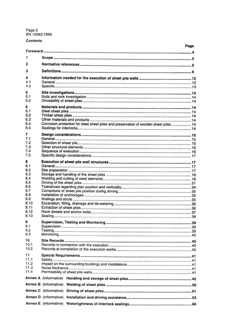 BS EN 12063-1999 特殊土建工程工作的实施.薄板桩墙.pdf_第2页