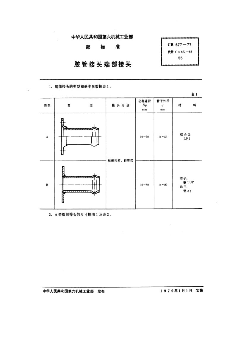 CB船舶标准-CB 677-77 胶管接头端部接头1.pdf_第1页