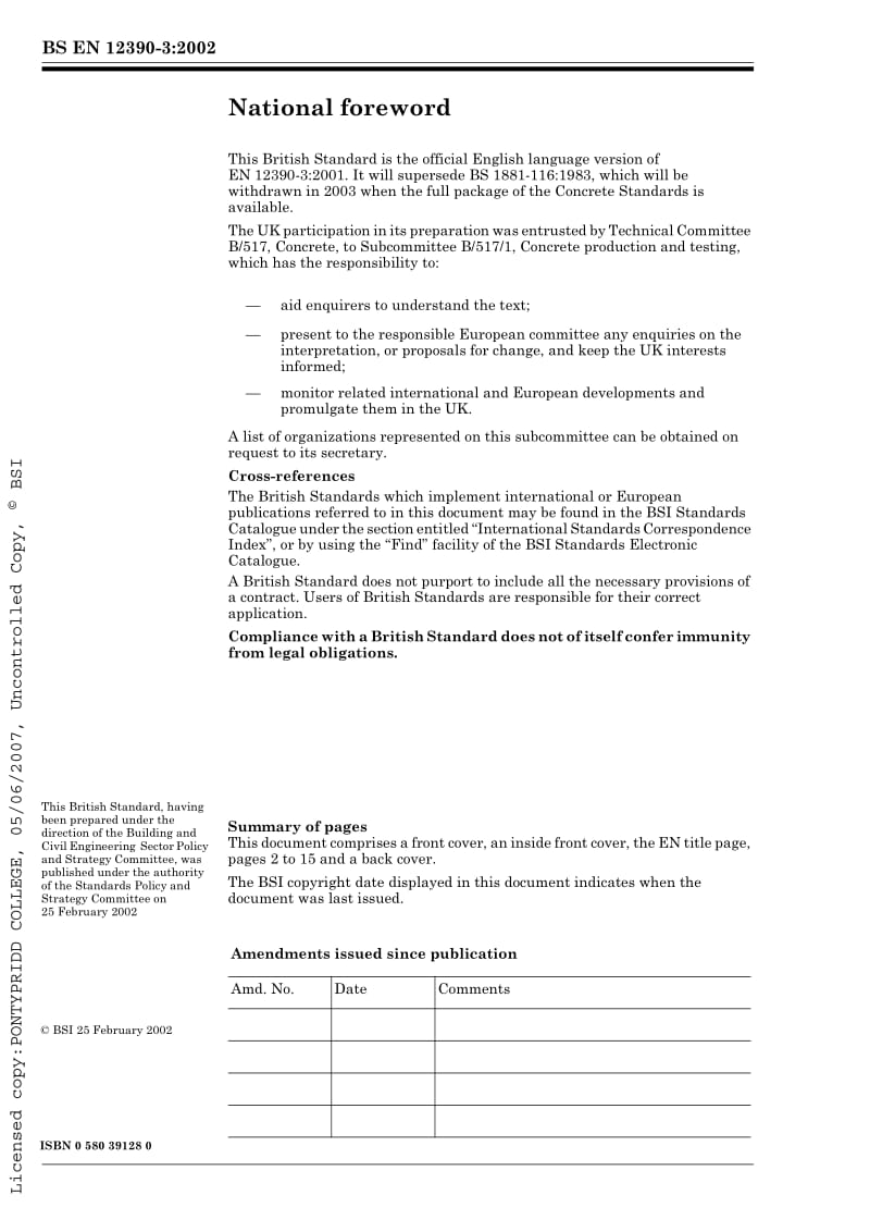 BS EN 12390-3-2002 Testing hardened concrete — Part 3 Compressive strength of test specimens.pdf_第2页