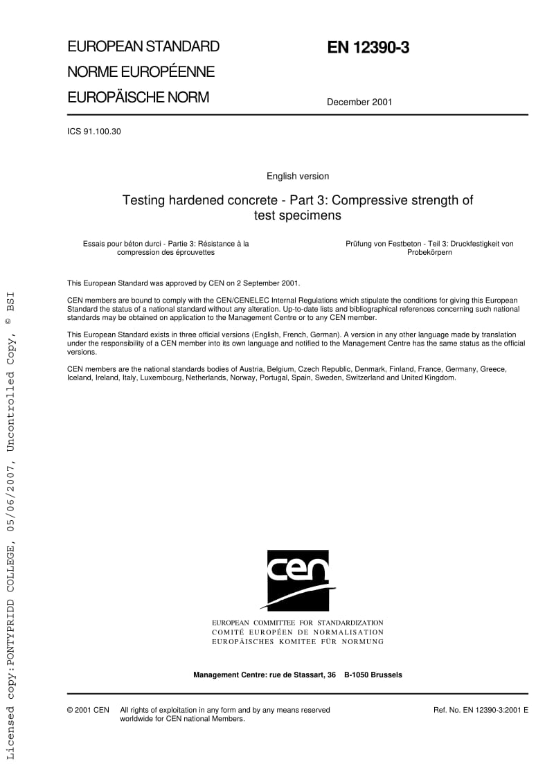 BS EN 12390-3-2002 Testing hardened concrete — Part 3 Compressive strength of test specimens.pdf_第3页