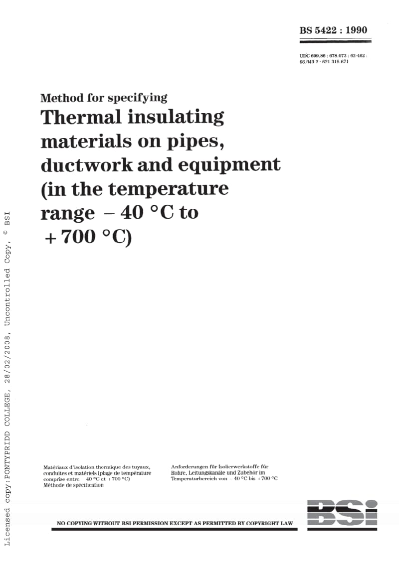 BS 5422-1990 Method for specifying thermal insulating materials on pipes, ductwork and equipment (in the temperature range -40°C to +700°C)1.pdf_第1页