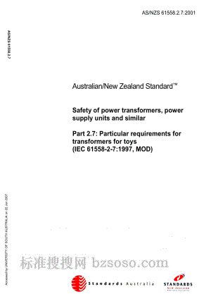 AS NZS 61558.2.7-2001 Safety of power transformers, power supply units and similar.pdf