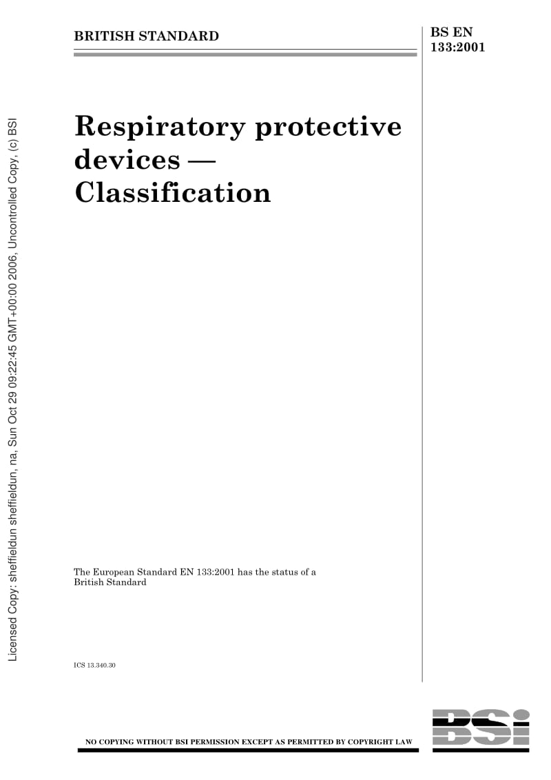 BS EN 133-2001 Respiratory protective devices. Classification1.pdf_第1页