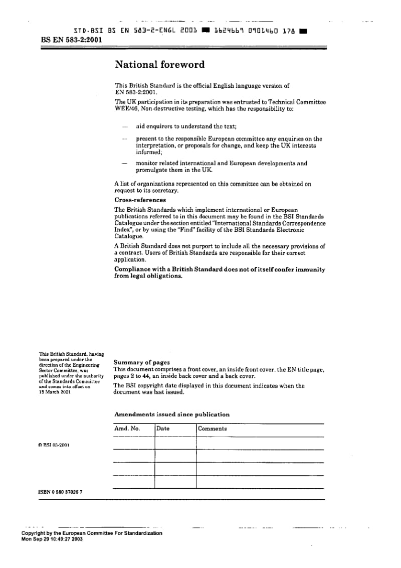 BS EN 583-2-2001 Non-destructive testing. Ultrasonic examination. Sensitivity and range setting..pdf_第2页