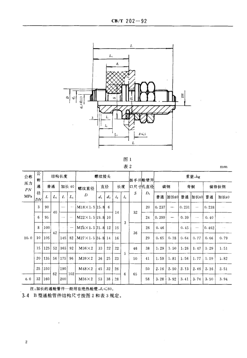 64266螺纹接头通舱管件 标准 CB T 202-1992.pdf_第3页