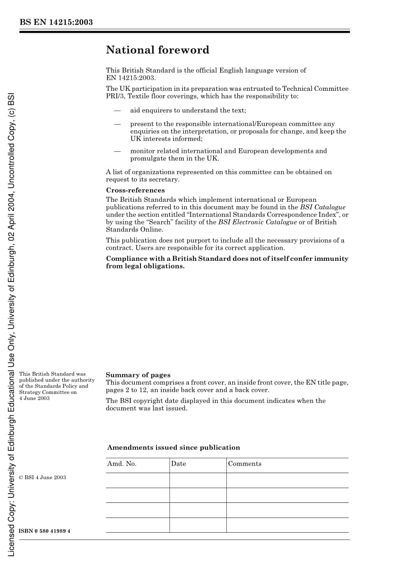 BS EN 14215-2003 纺织品地板覆盖物 机织软绒面地毯和长地毯的分类.pdf_第2页