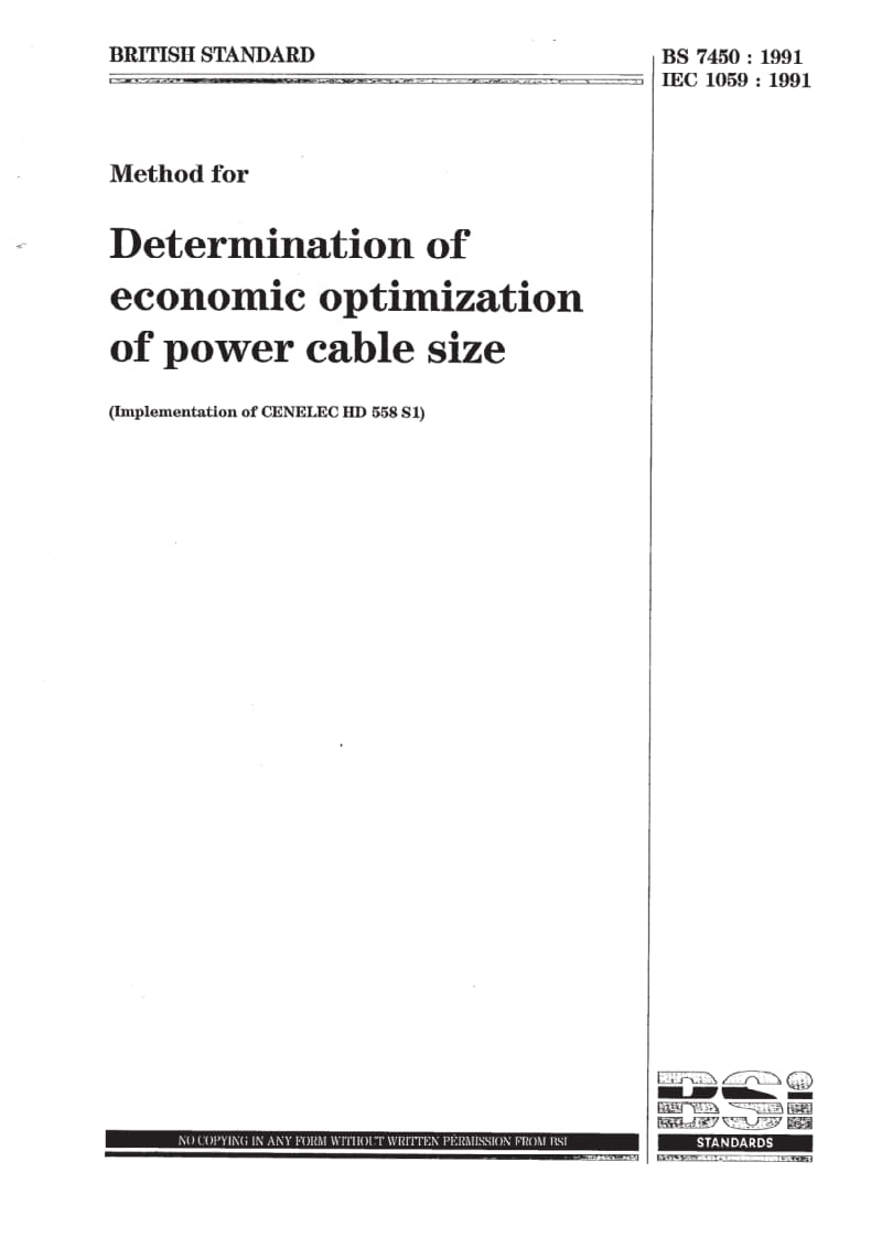 BS 7450-1991 动力电缆尺寸最经济值测定方法1.pdf_第1页