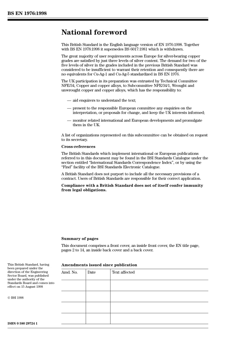 BS EN 1976-1998 Copper and copper Alloys - Cast Unwrought Copper Products.pdf_第2页