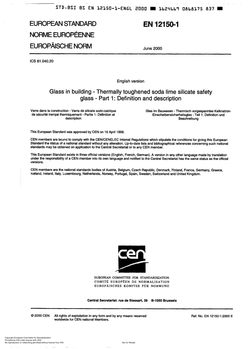 BS EN 12150-1-2000 Glass in building-Thermally toughened soda lime silicate safety glass-Part 1 Definition and description.pdf_第3页