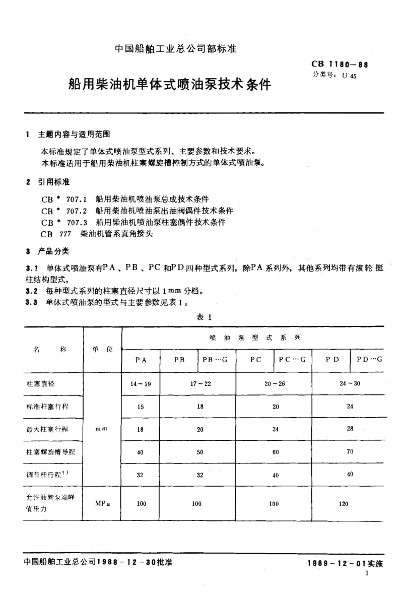 65076船用柴油机单体式喷油泵技术条件 标准 CB 1180-1988.pdf_第2页