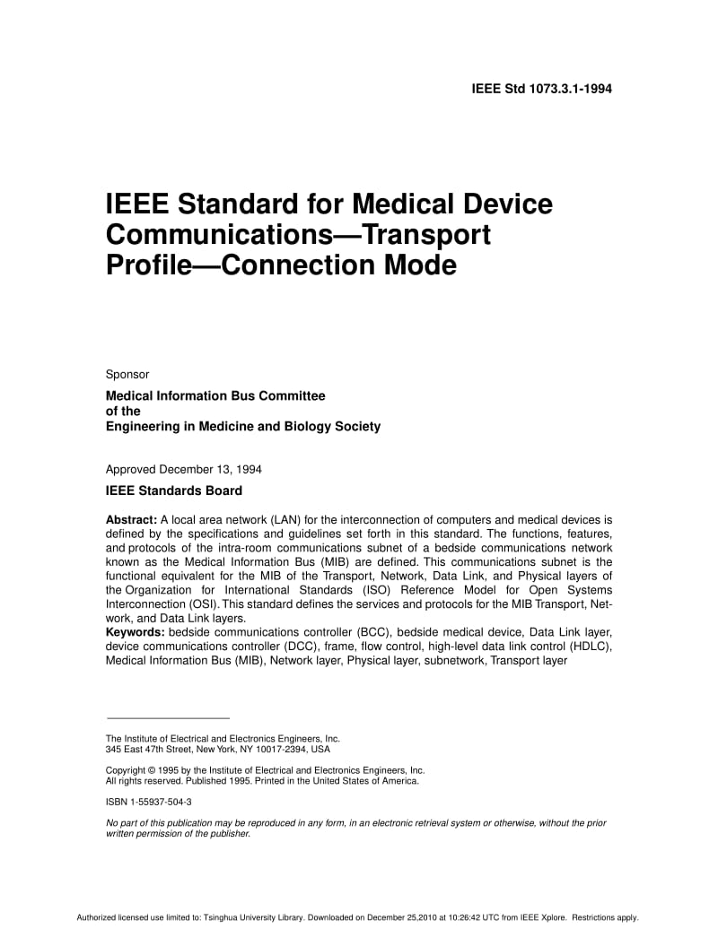 IEEE Std 1073.3.1-1994 IEEE Standard for Medical Device Communications-Transport Profile-Connection Mode.pdf_第1页