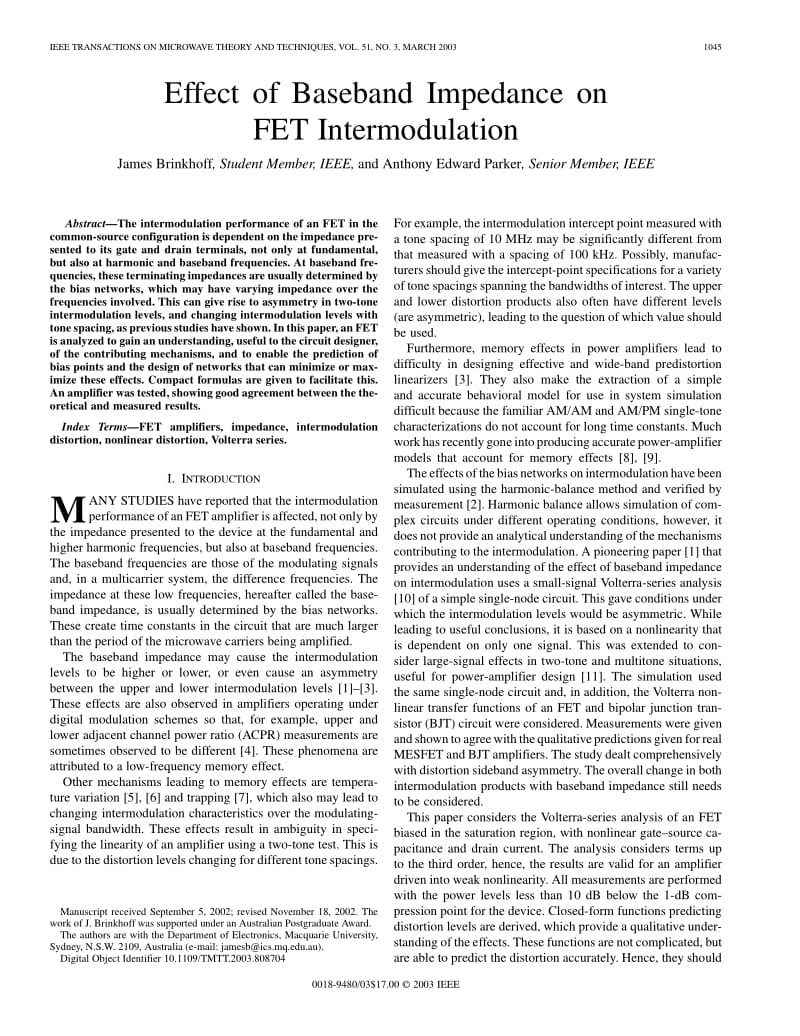 Effect of baseband impedance on FET intermodulation.pdf_第1页