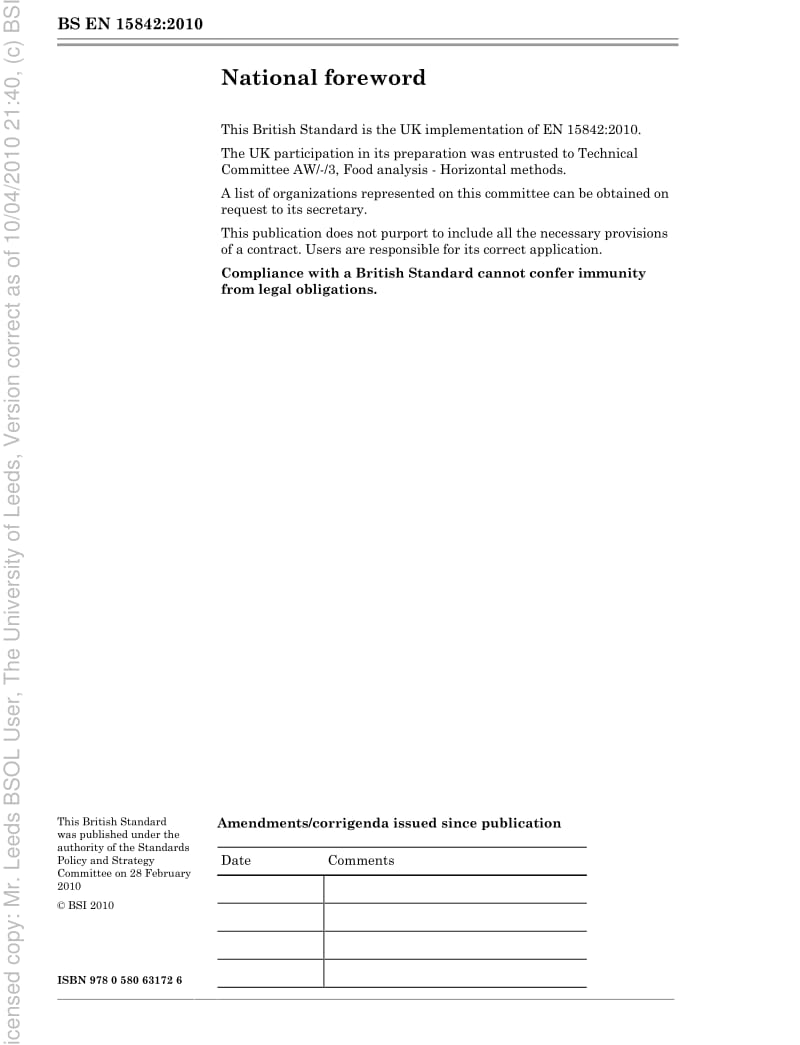 BS EN 15842-2010 食品.食物过敏源的探测.一般考虑和方法有效性.pdf_第2页