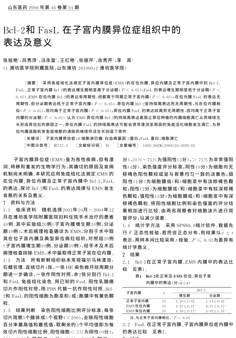 BCL2和FASL在子宫内膜异位症组织中的表达及意义.pdf_第1页