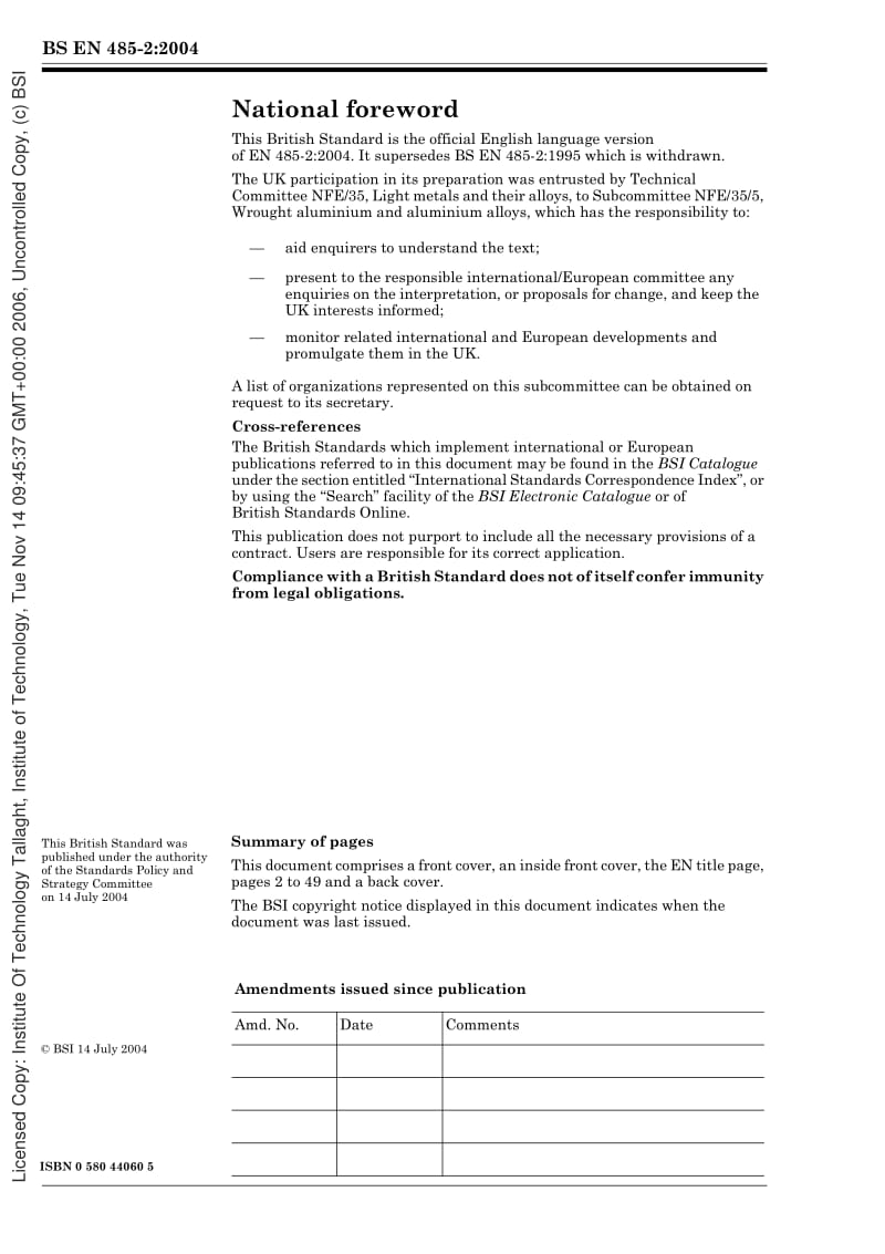 BS EN 485-2-2004 铝以及铝合金 薄板材 带材以及板材.pdf_第2页