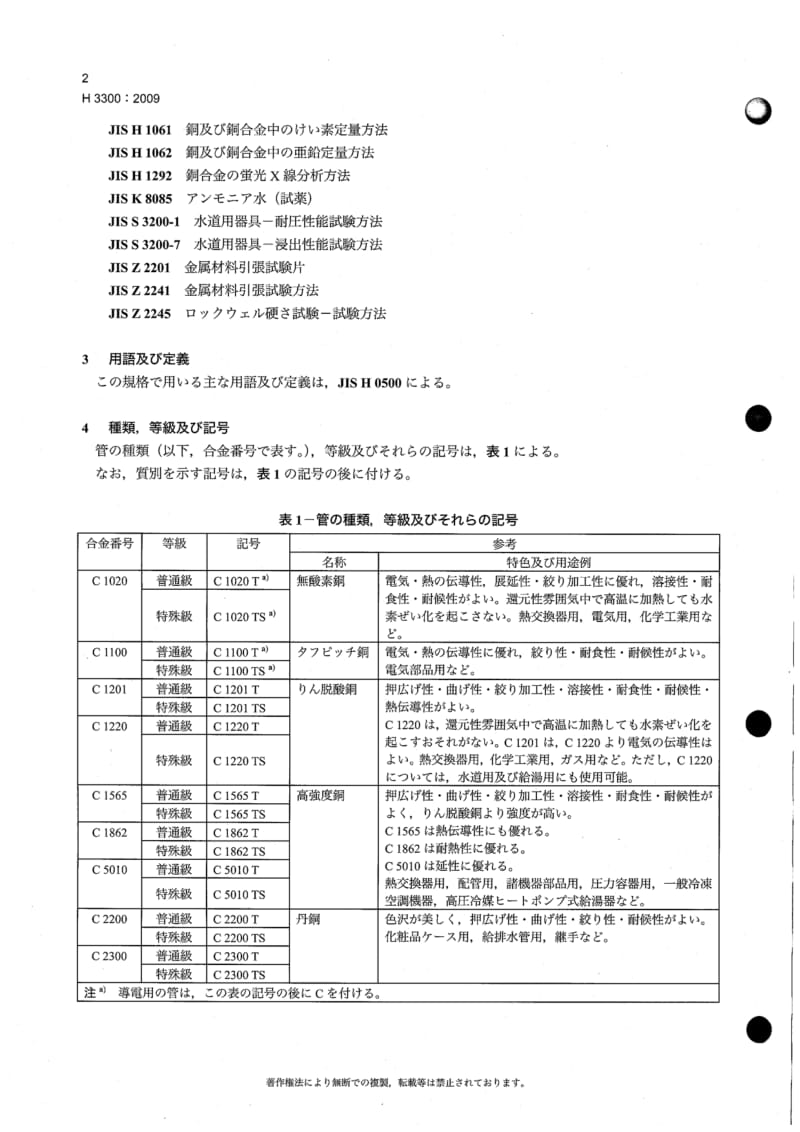 JIS H3300-2009 铜及铜合金钢管.pdf_第3页