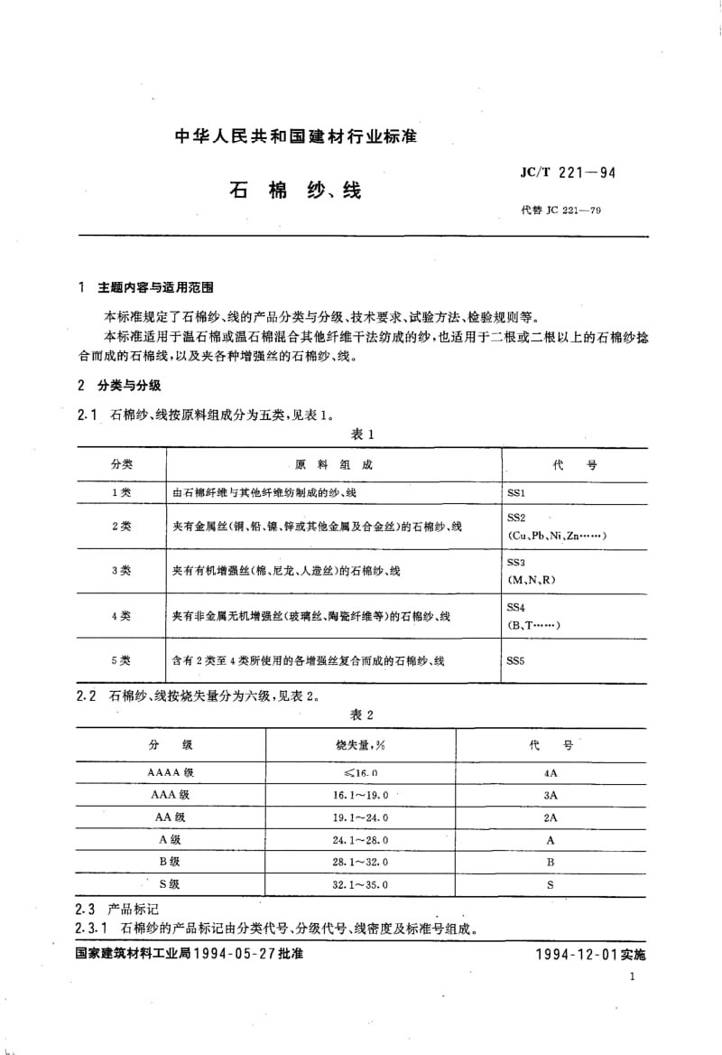 JC-T 221-1994 石棉纱、线.pdf.pdf_第2页