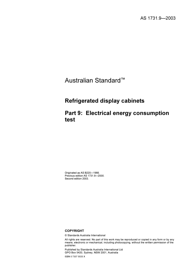 AS 1731-9-2003 Refrigerated display cabinets Part 9 Electrical energy consumption test.pdf_第3页