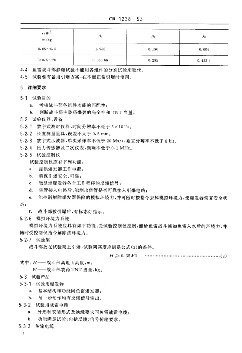 65012鱼雷战斗部静爆试验方法 标准 CB 1238-1993.pdf_第3页