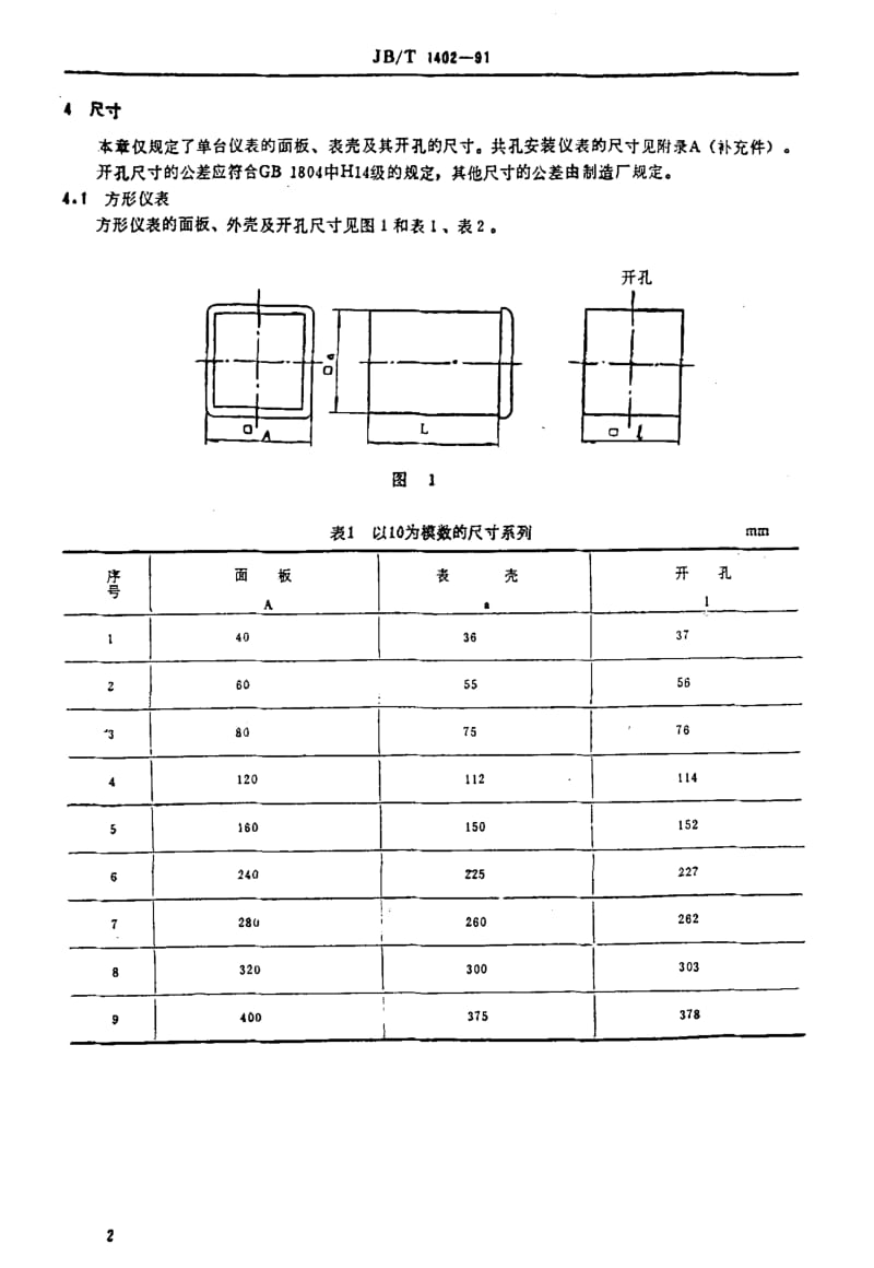 JBT 1402-1991 盘装工业过程测量和控制仪表 尺寸及开孔尺寸.pdf_第3页