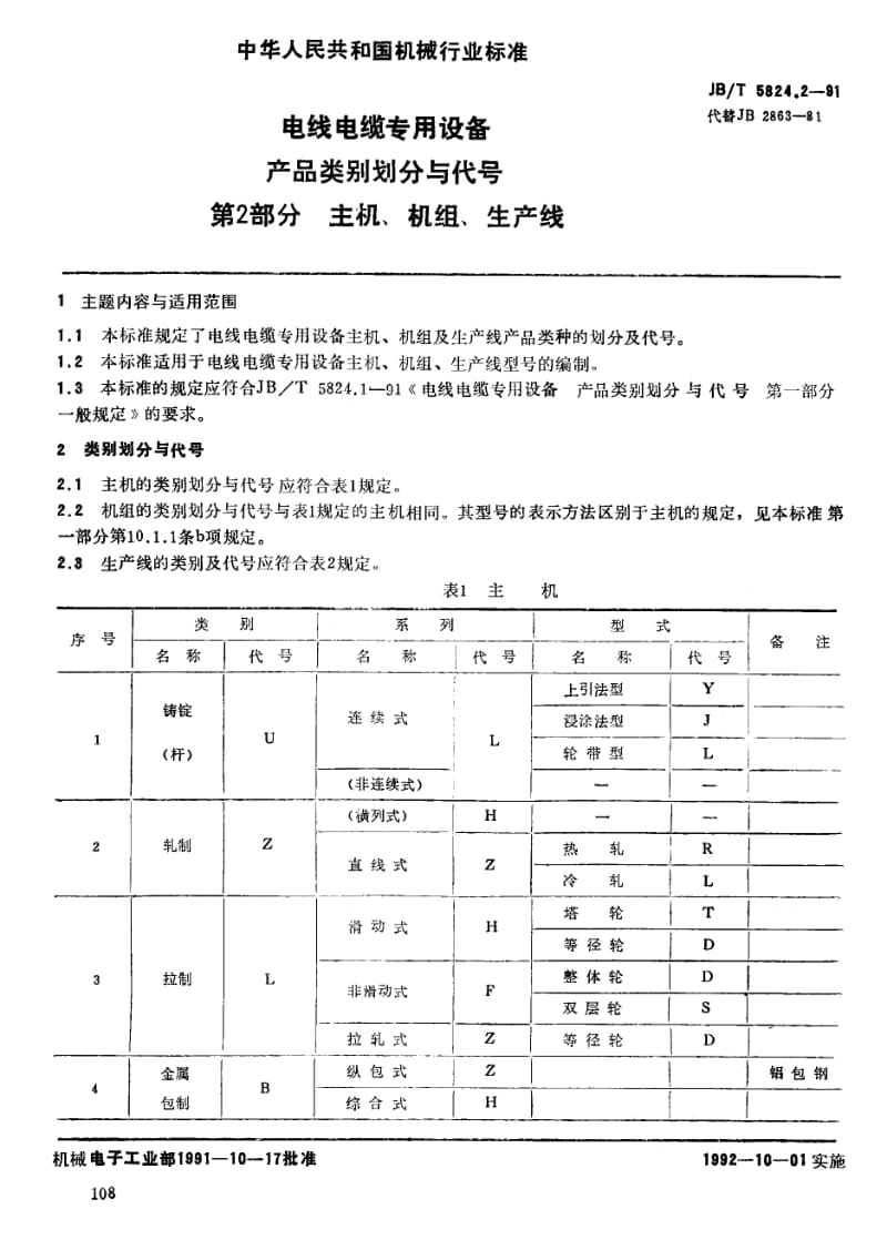 JB-T 5824.2-1991 电线电缆专用设备 产品类别划.pdf.pdf_第1页