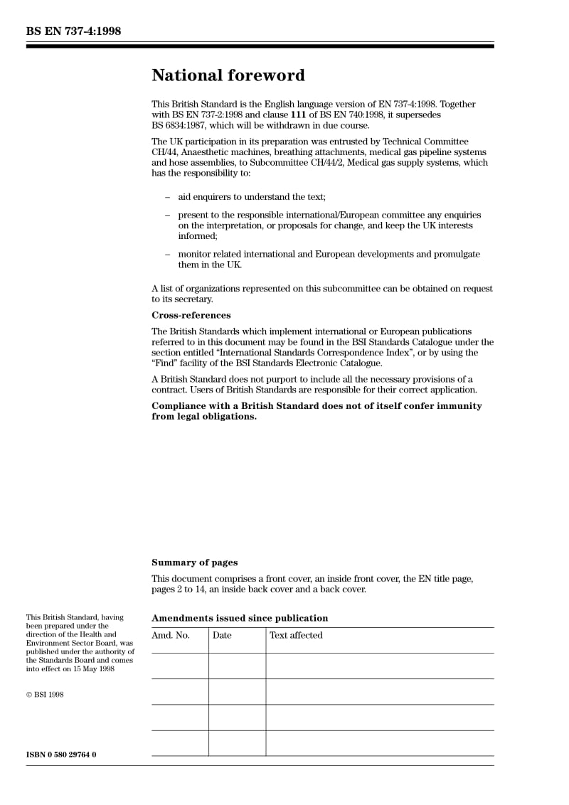 BS EN 737-4-1998 Medical gas pipeline systems Part 4 Terminal units for anaesthetic gas scavenging systems.pdf_第2页