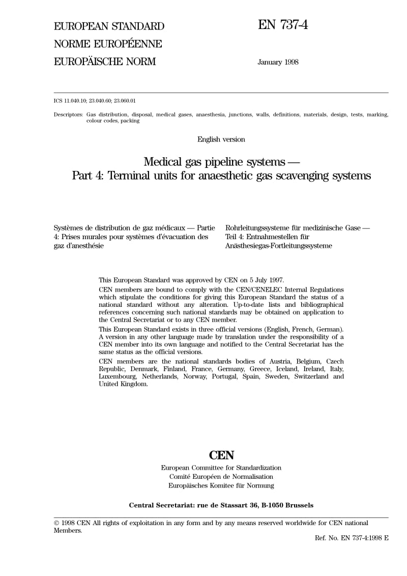 BS EN 737-4-1998 Medical gas pipeline systems Part 4 Terminal units for anaesthetic gas scavenging systems.pdf_第3页