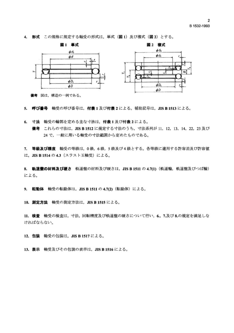 JIS B1532-1993 Rolling bearings-Thrust ball bearings with flat back faces.pdf_第2页