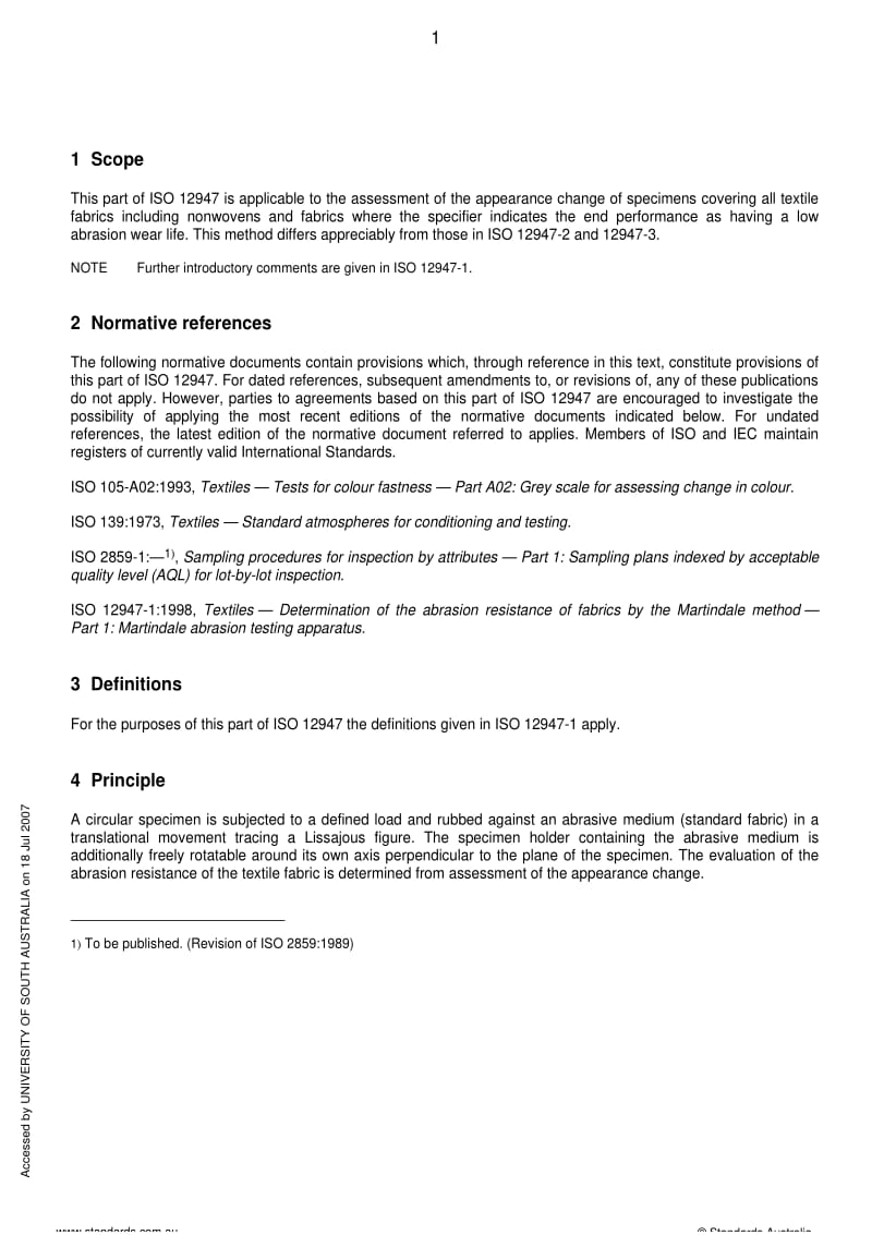 AS 2001.2.25.4-2006 Methods of test for textiles Method 2.25.4 Physical tests—Determination of the abrasion resistance of fabrics by the Martindale method—Assessment of appearance change.pdf_第3页