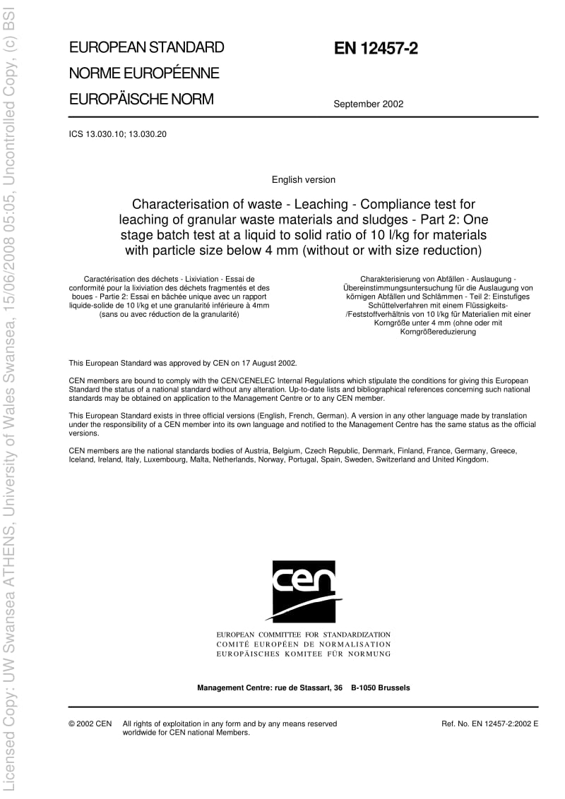 BS EN 12457-2-2002 Characterisation of waste — Leaching — Compliance test for leaching of granular waste materials and sludges — Part 2.pdf_第3页