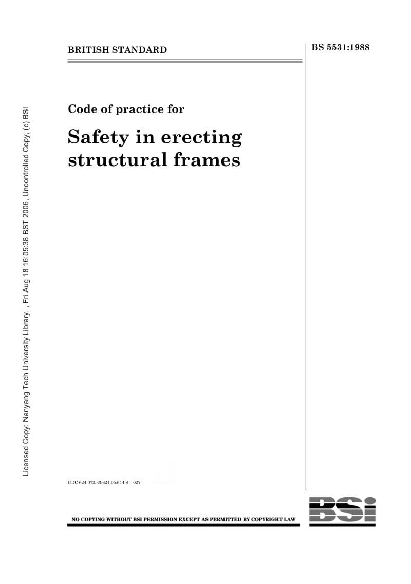 BS 5531-1988 建筑构架安装的安全性实用规程.pdf_第1页