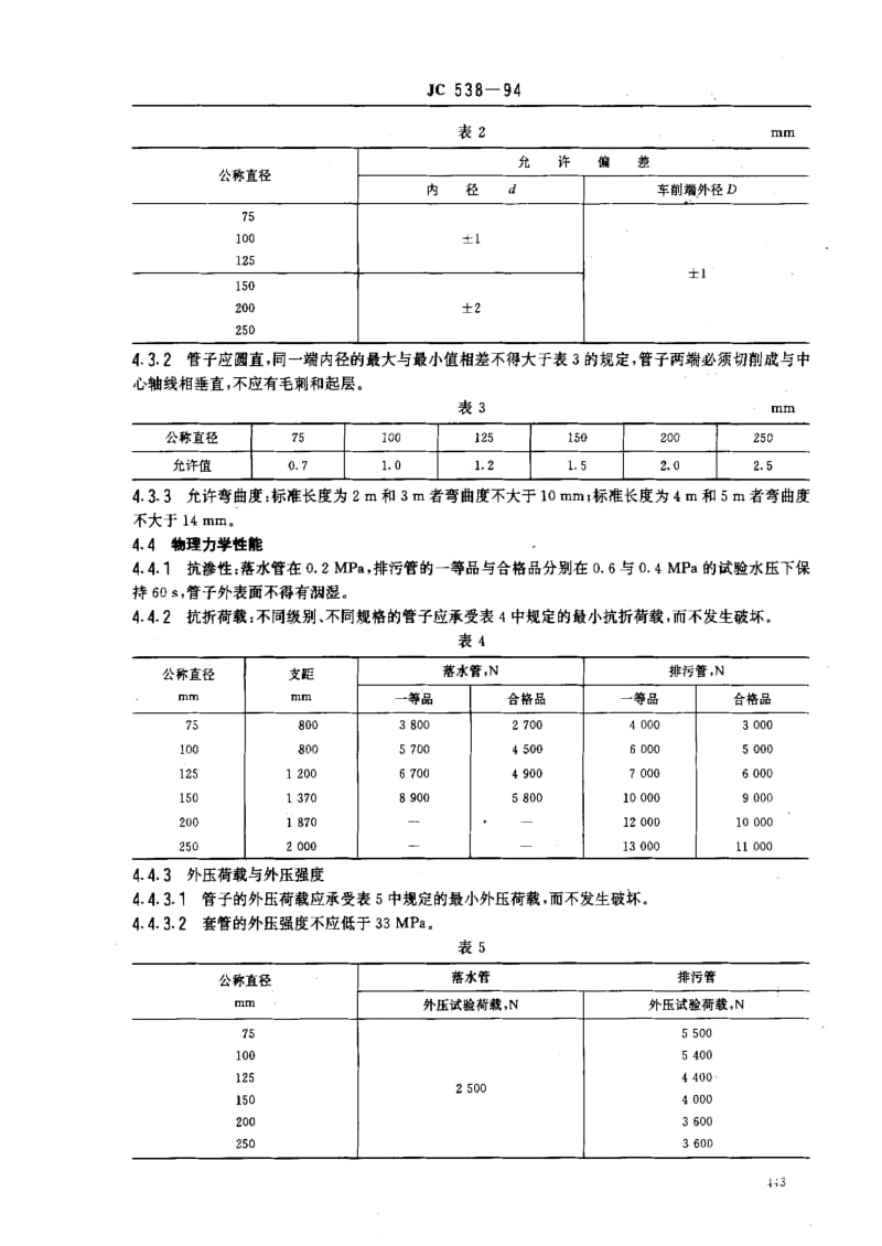 JC 538-94 石棉水泥落水管、排污管及其接头.pdf_第3页