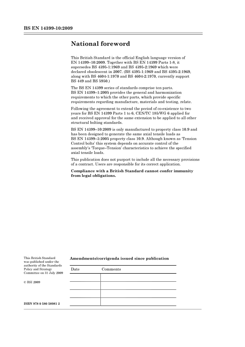 BS EN 14399-10-2009 High-strength structural bolting assemblies for preloading Part 10 System HRC — Bolt and nut assemblies with calibrated preload.pdf_第2页