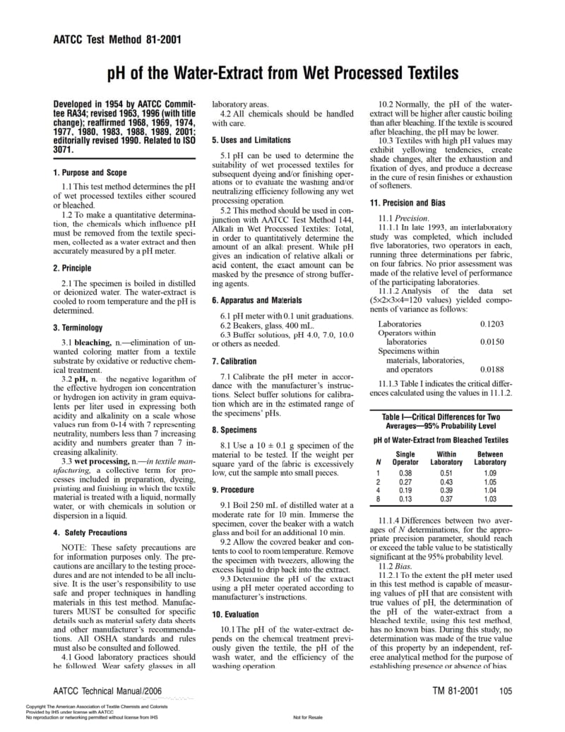 AATCC 81-2001 湿加工时纺织品水萃取PH值.pdf_第2页