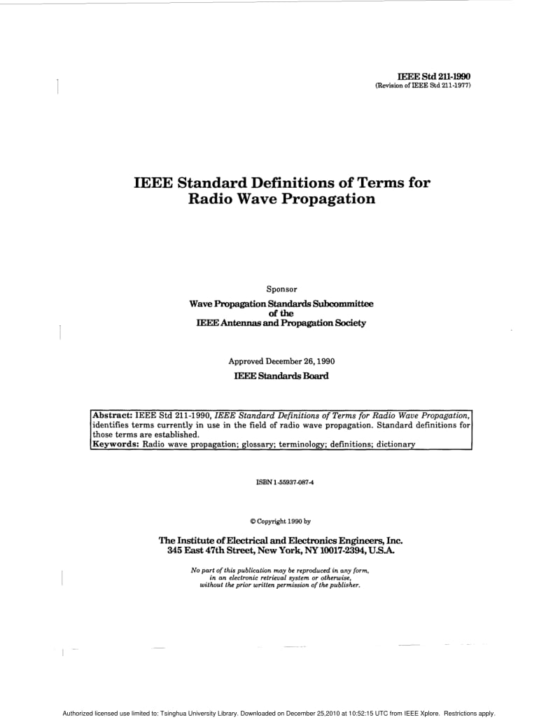 IEEE Std 211-1990 IEEE Standard Definitions of Terms for Radio Wave Propagation.pdf_第1页