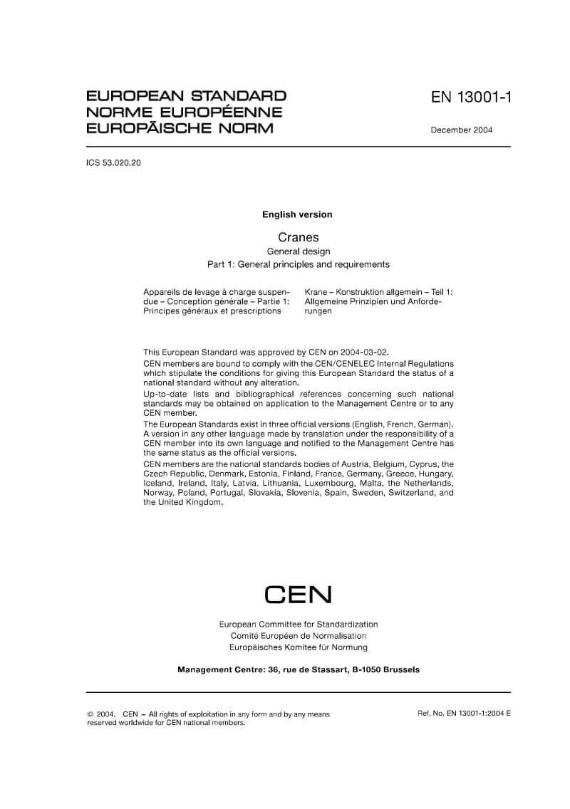 EN 13001-1-2004 General principles and requirement.pdf_第1页