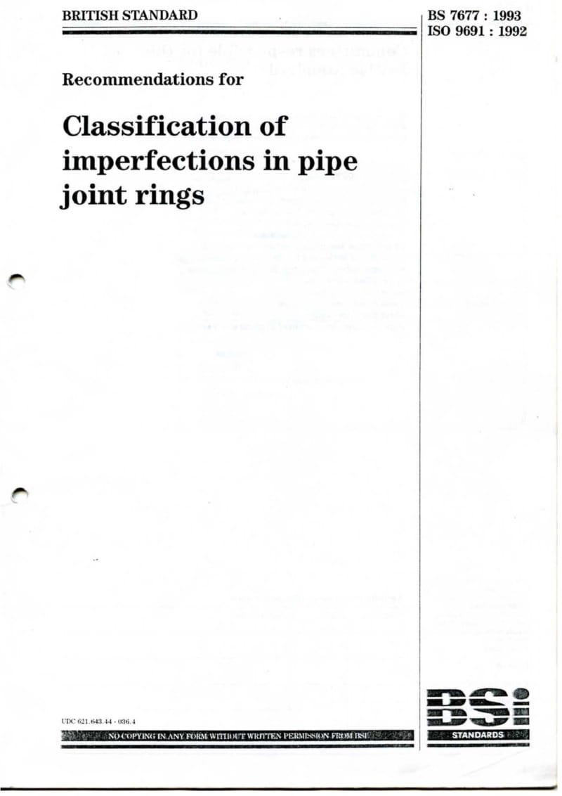 BS 7677-1993 管道接头用密封圈缺陷分类的推荐方法.pdf_第1页