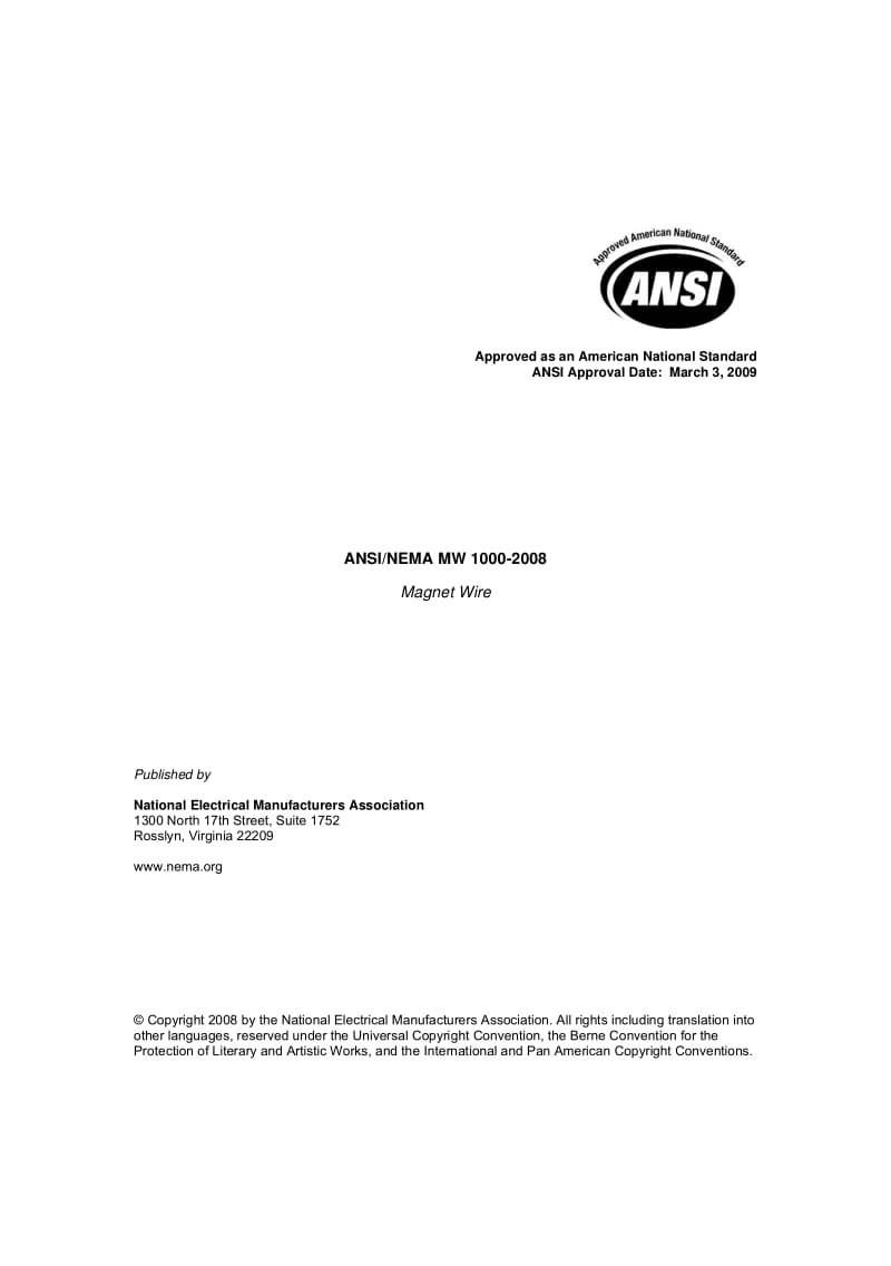 ANSI NEMA MW 1000-2008 Magnet Wire.pdf_第1页