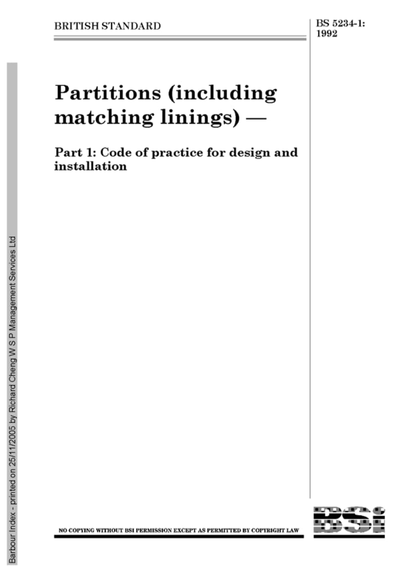 BS 5234-1-1992 Partitions(including matching linings)-Part 1-Code of practice for design and installation.pdf_第1页