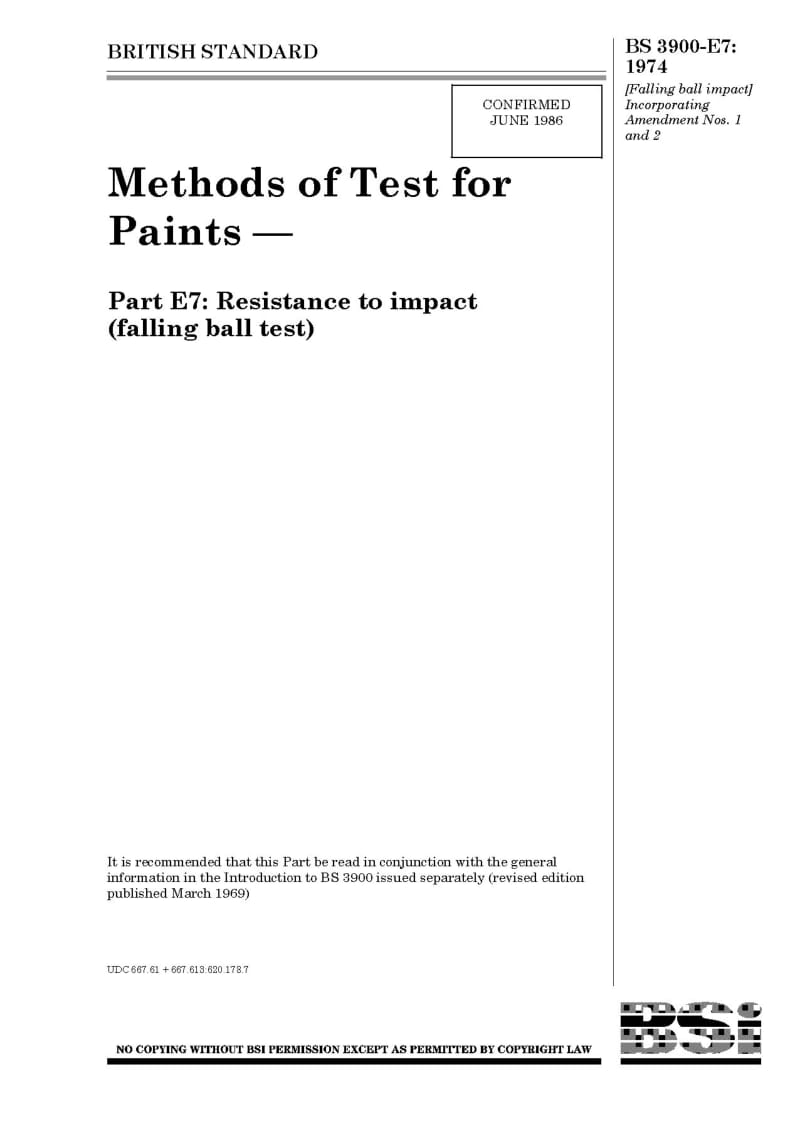 BS 3900-E7-1974 Methods of Test for Paints.pdf_第1页