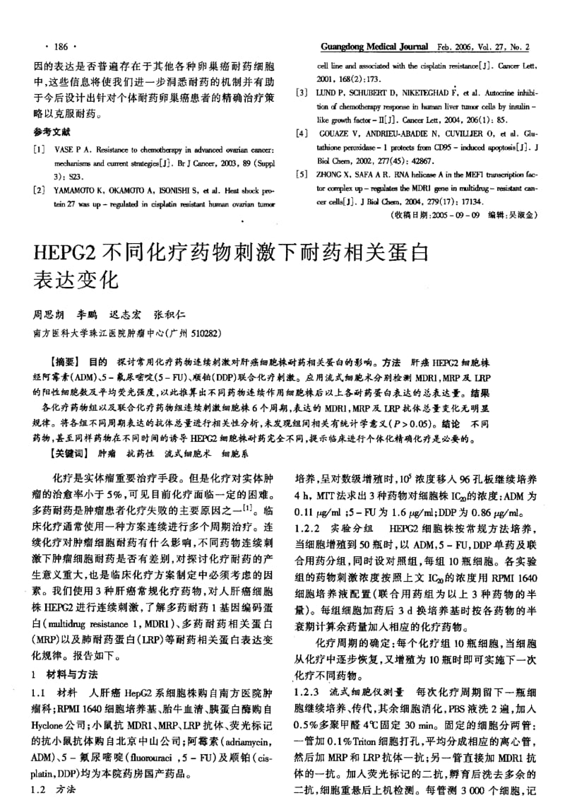 HEPG2不同化疗药物刺激下耐药相关蛋白表达变化.pdf_第1页