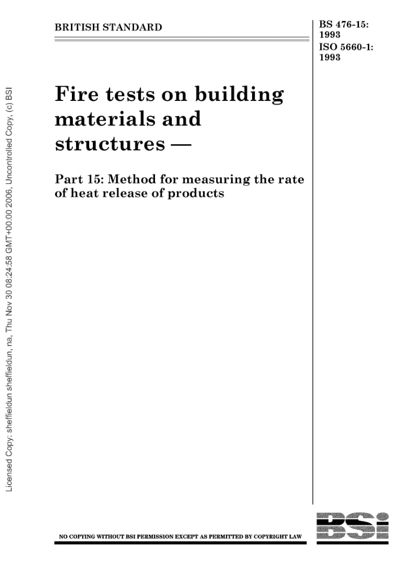 BS 476-15-1993 建筑材料和结构的燃烧试验.产品释热的测量方法1.pdf_第1页