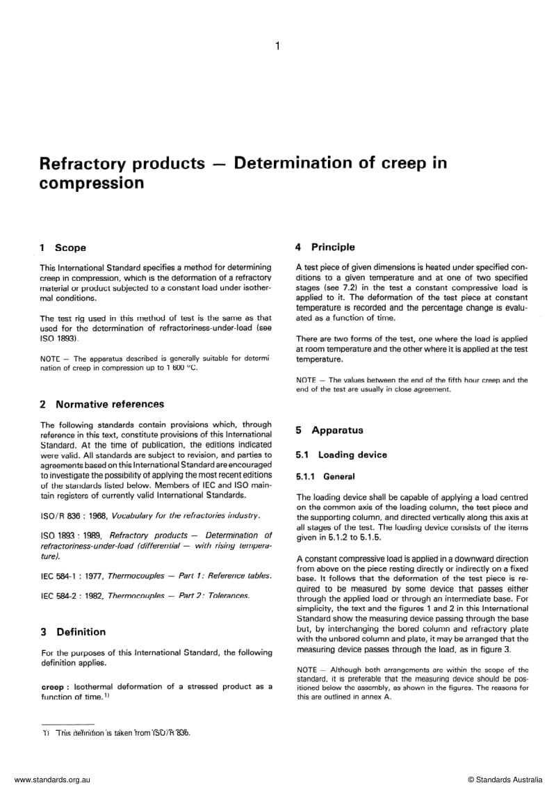 AS 1774-26-2008 Refractories and refractory materials—Physical test methods Method 26 Creep in compression—Deformation under constant load and constant temperature.pdf_第3页