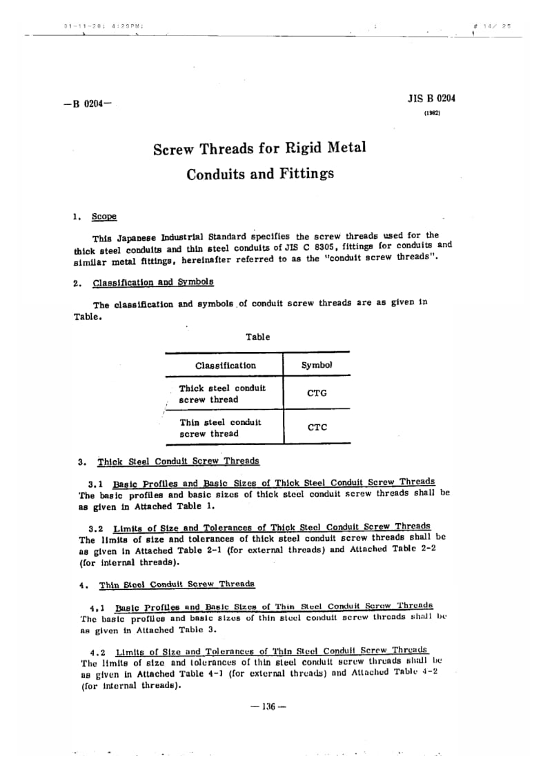 JIS B0204-1982 Screw Threads for Rigid Metal Conduits and Fittings.pdf_第1页