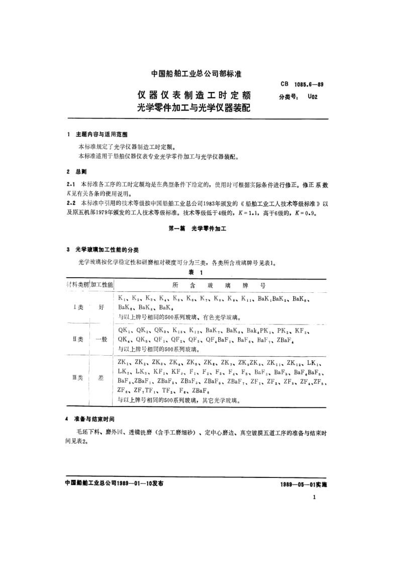 CB 1085.6-89 仪器仪表制造工时定额 光学零件加工与光学仪器装配.pdf.pdf_第2页