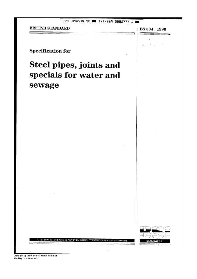 BS 534-1990 水和污水用钢管接头和异型管件规范.pdf_第1页