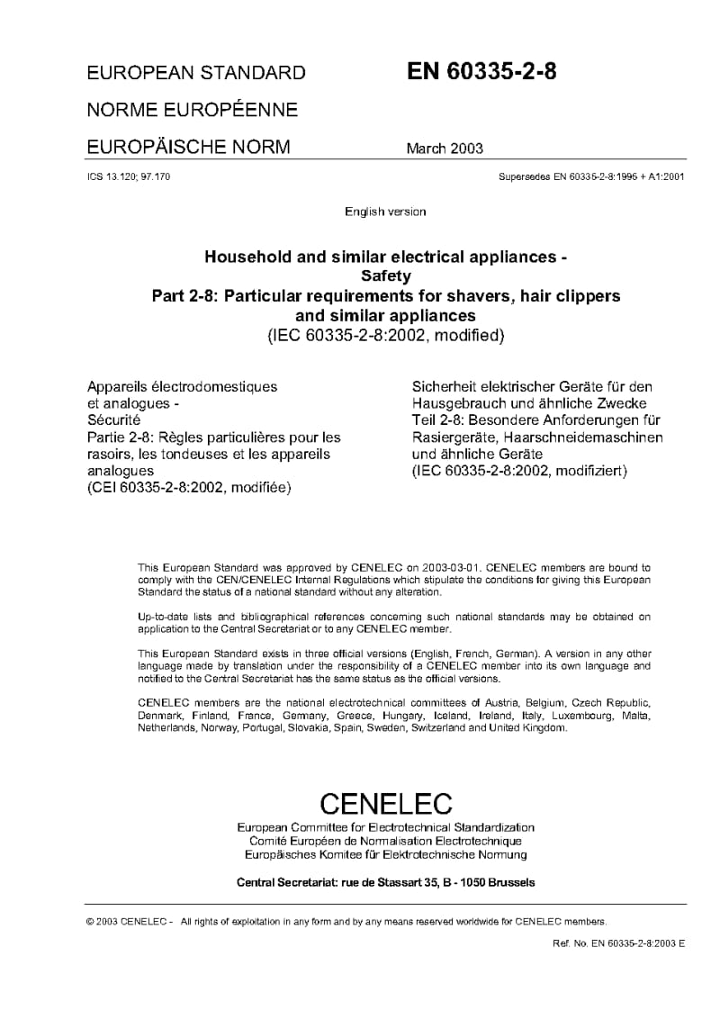 BS EN 60335-2-8-2003 Household and similar electrical appliances — Safety — Part 2-8 Particular requirements for shavers, hair clippers and similar appliances.pdf_第3页